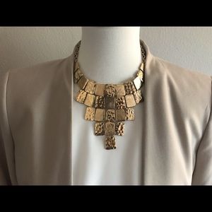 Hammered metal bib statement necklace, gold